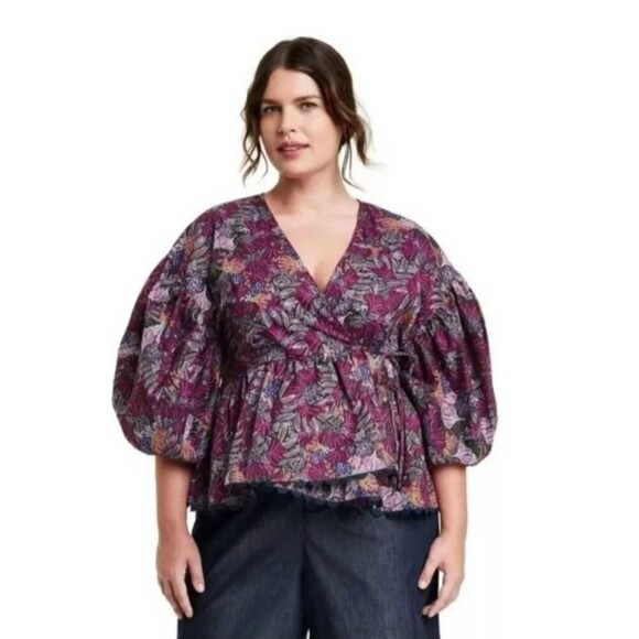 Kika Vargas x Target Women Wrap Blouse Top Plus Size 1X Fairy Boho Casual Purple - Picture 2 of 9